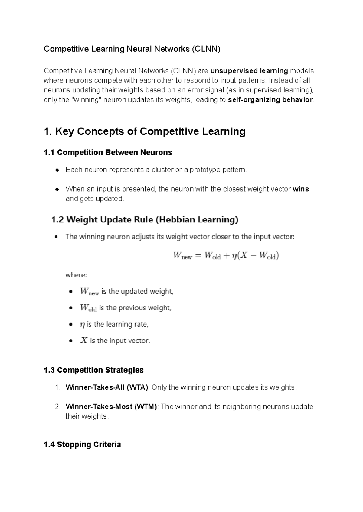 Unit 4: Competitive Learning Neural Networks (CLNN) Overview and Key ...