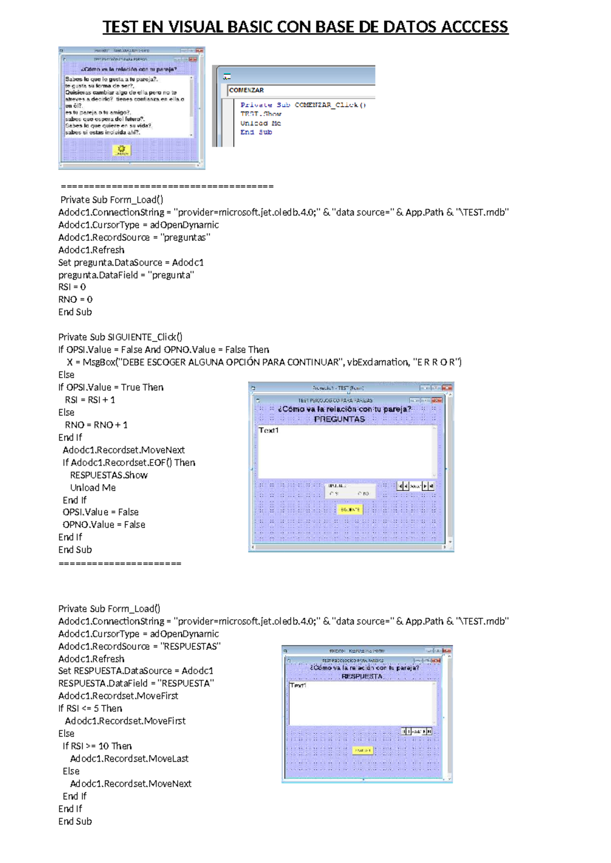 TEST EN Visual Basic CON BASE DE Datos Acccess - TEST EN VISUAL BASIC ...