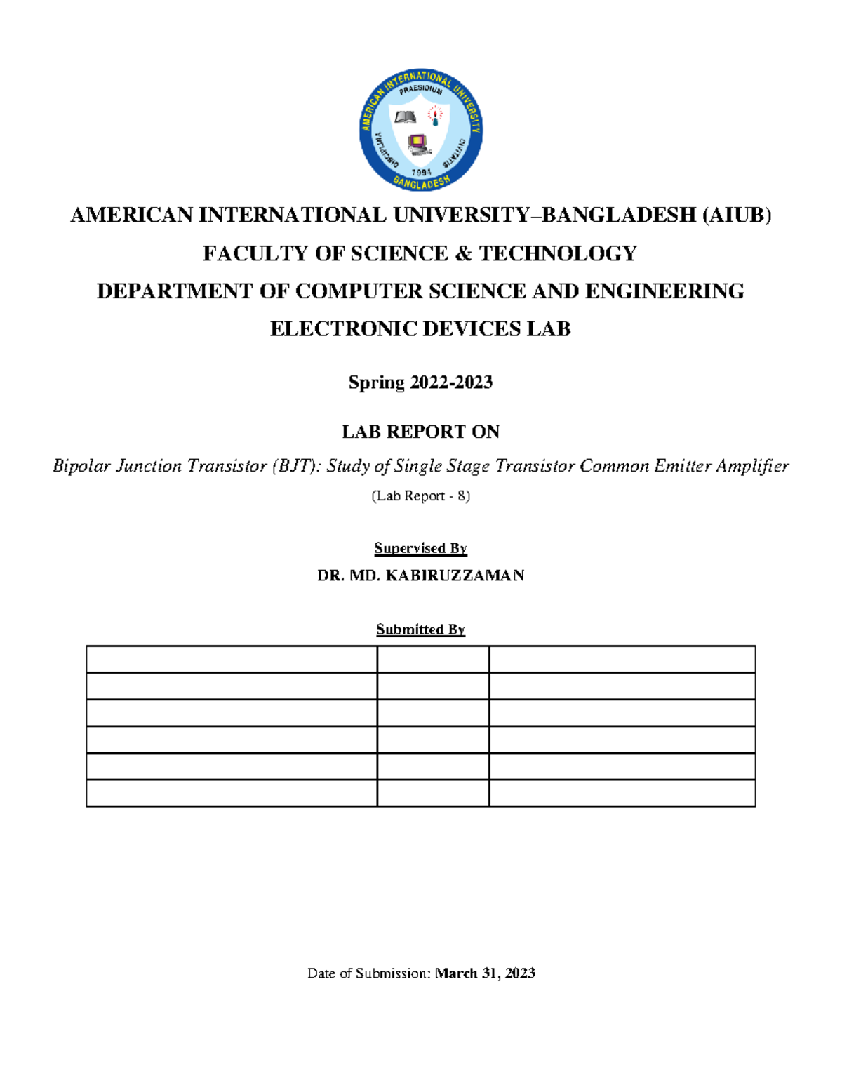 Lab Report - Study of Single Stage Transistor Common Emitter Amplifier ...