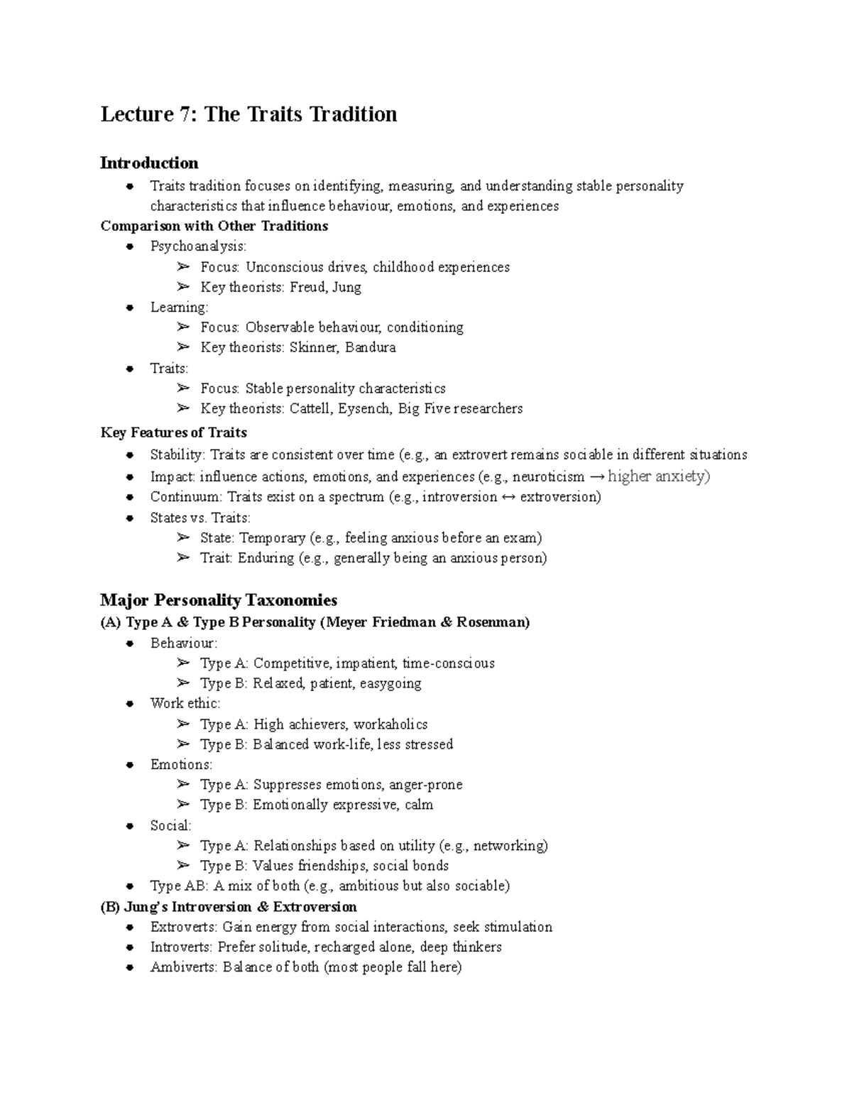 PSY3303 Final Notes: Understanding Personality Traits and Theories ...