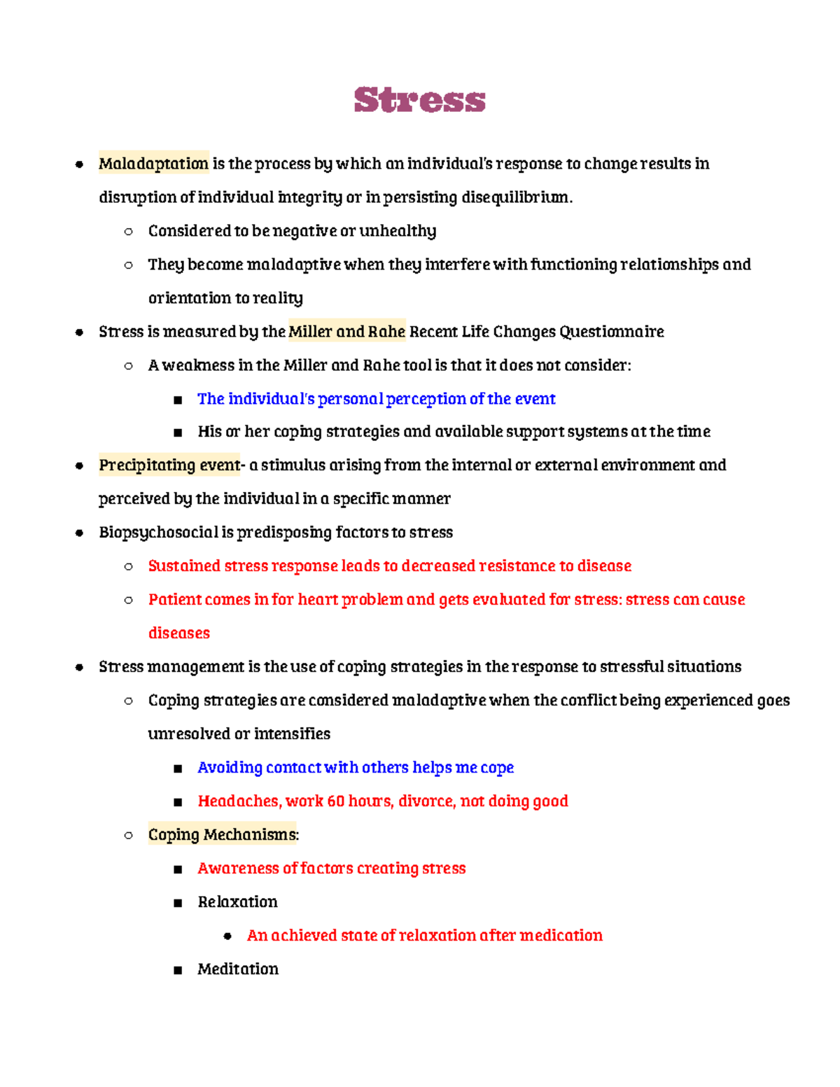 Stress Adaptation Psych Exam 1: Key Concepts and Coping Strategies ...
