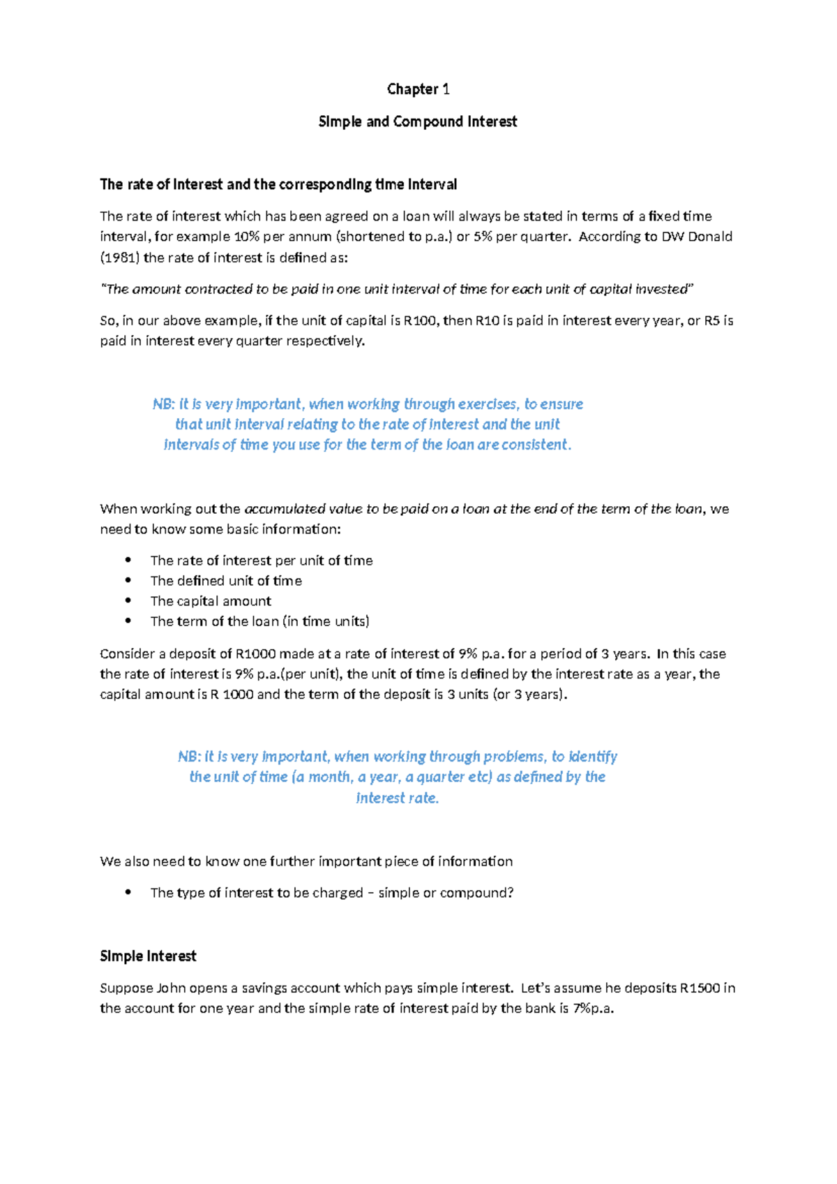 Chapter 1 - Simple and Compound Interest Overview - Studocu