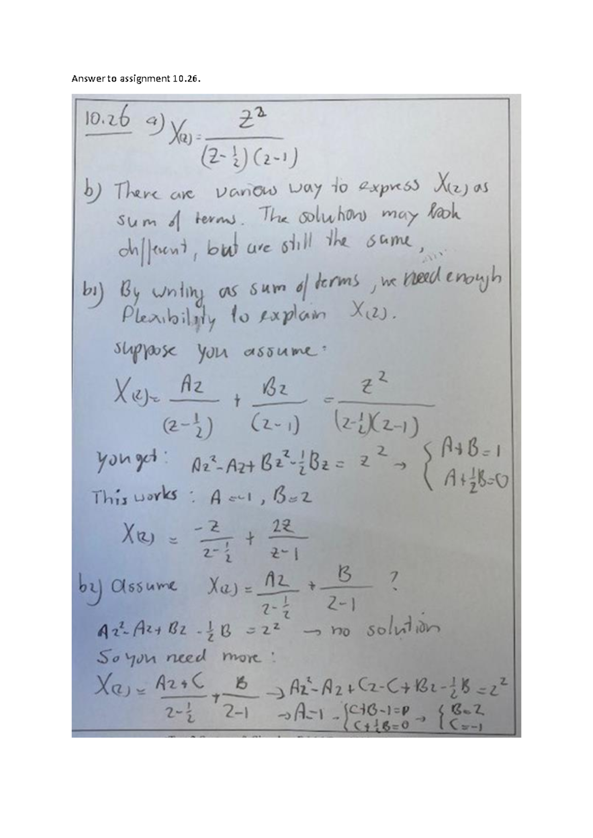 Selected Problems Chapter 10: Answers to Assignment 10.26 - Studeersnel