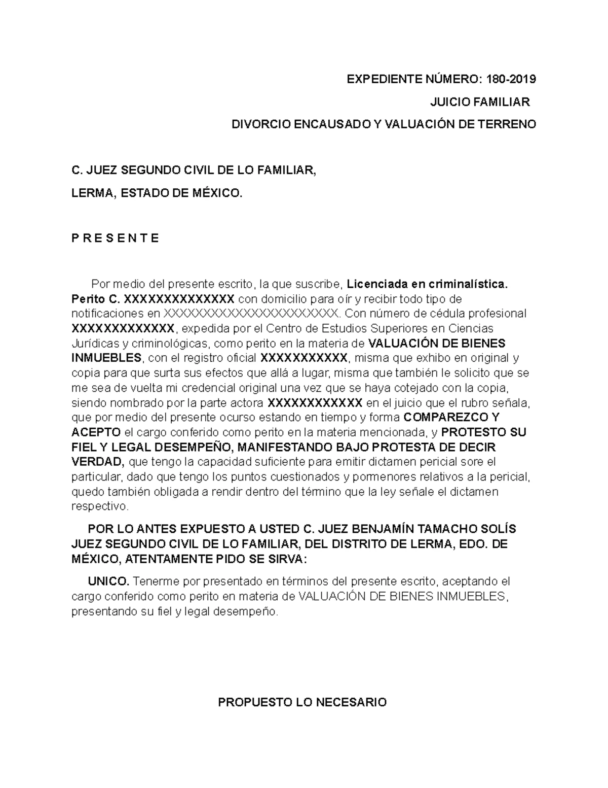 Machote Dictamen EN Grafoscopia - JUICIO EJECUTIVO MERCANTIL EXP ...