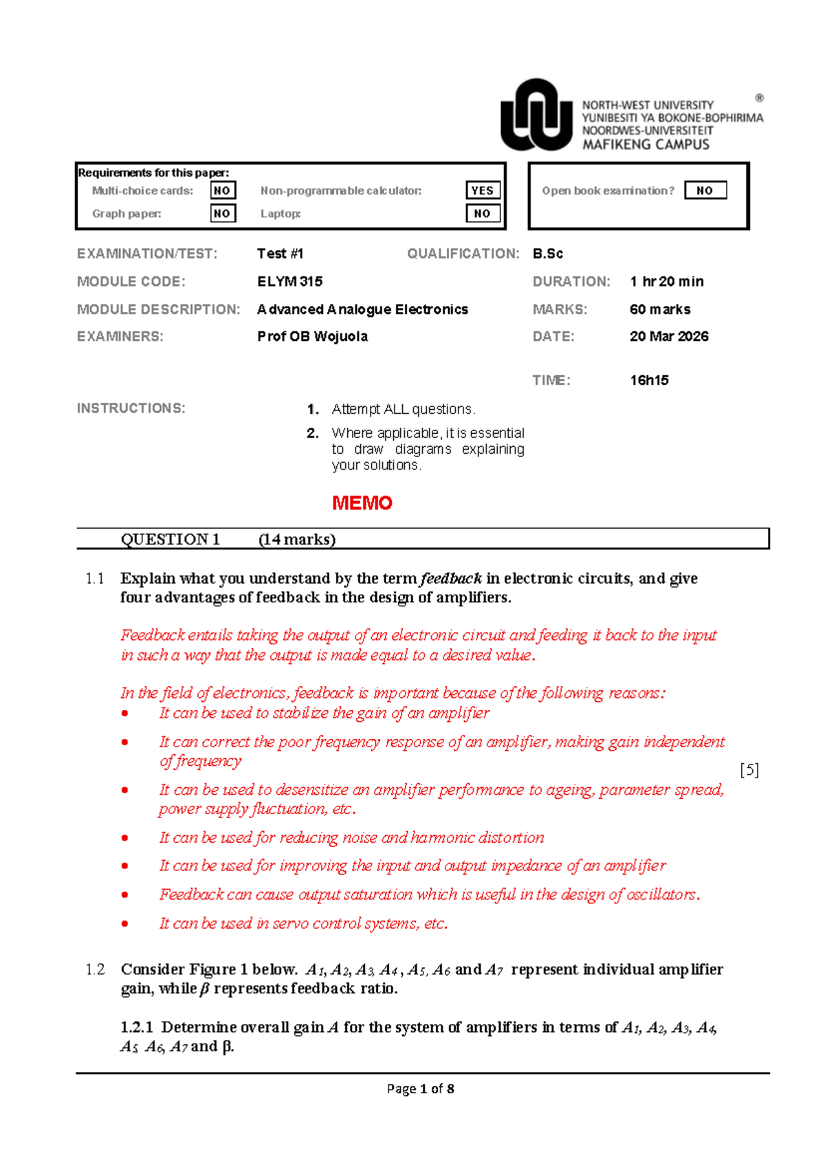 ELYM 315 2026 Test 01 Memo: Advanced Analogue Electronics Insights ...