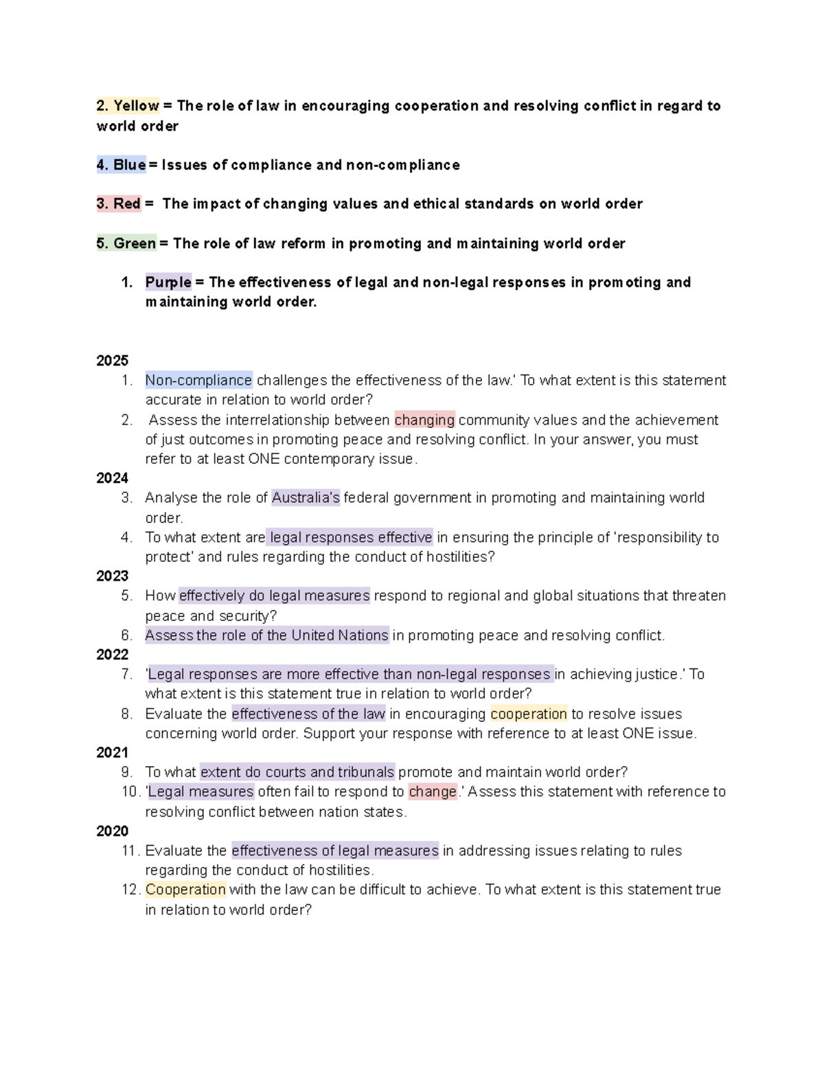 HSC Legal Studies Past Paper Questions on World Order Issues - Studocu