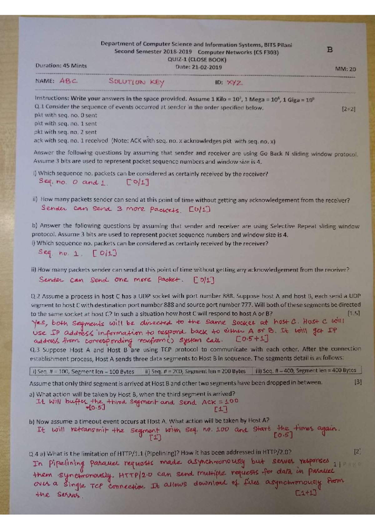 quiz of computer network - Department of Computer Science and ...