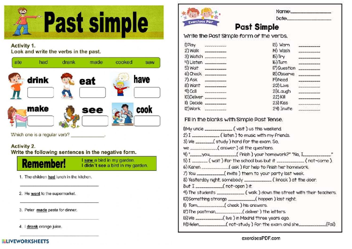 Past Simple Exercises PDF: Fill in the Blanks & Verb Forms - Studocu