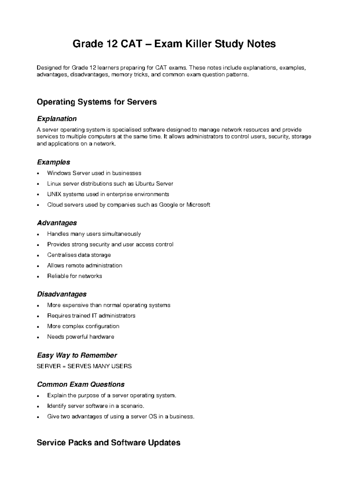 Grade 12 CAT Exam Study Notes: Key Concepts & Common Questions - Studocu