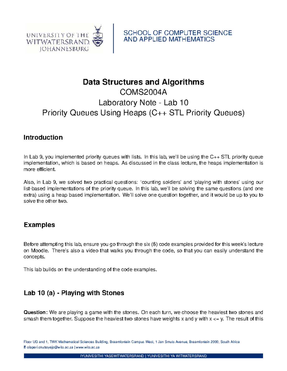 Lab 10 - Priority Queues with Heaps (COMS2004A) - Studocu