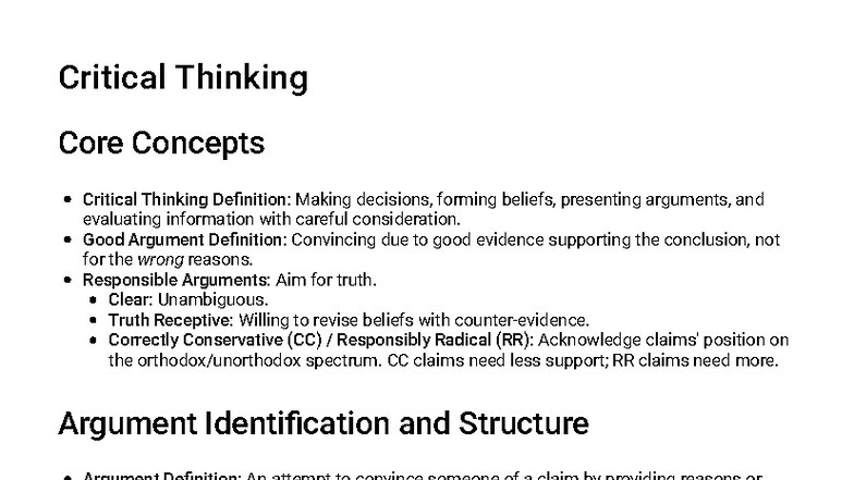 Critical Thinking & Argumentation Study Guide (CT101) - Studocu