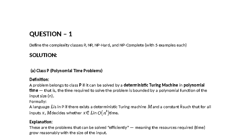 FLA Assignment: Complexity Classes P, NP, and Undecidable Problems ...