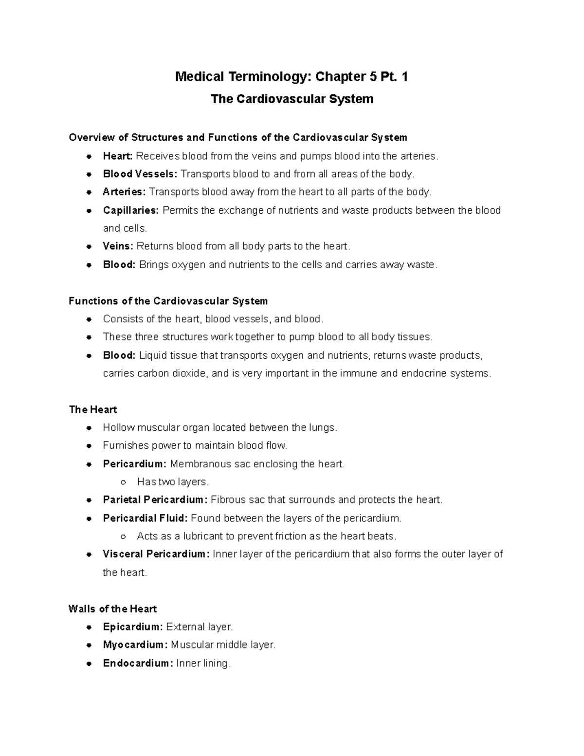 Med Terms Ch 5 Pt 1 - Overview of the Cardiovascular System - Studocu
