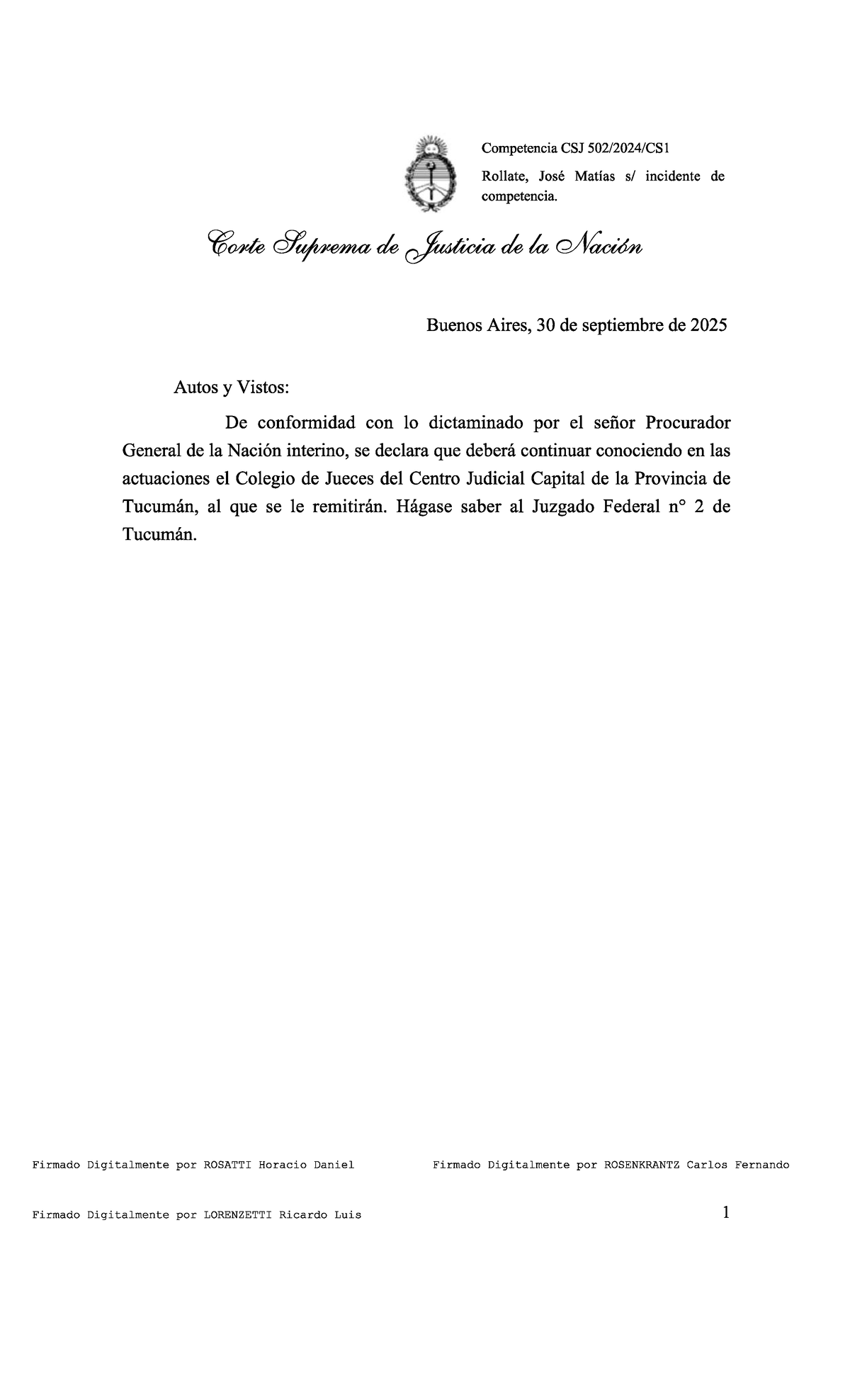 Competencia CSJ Rollate, José Matías - Estafa y Delito Financiero - Studocu