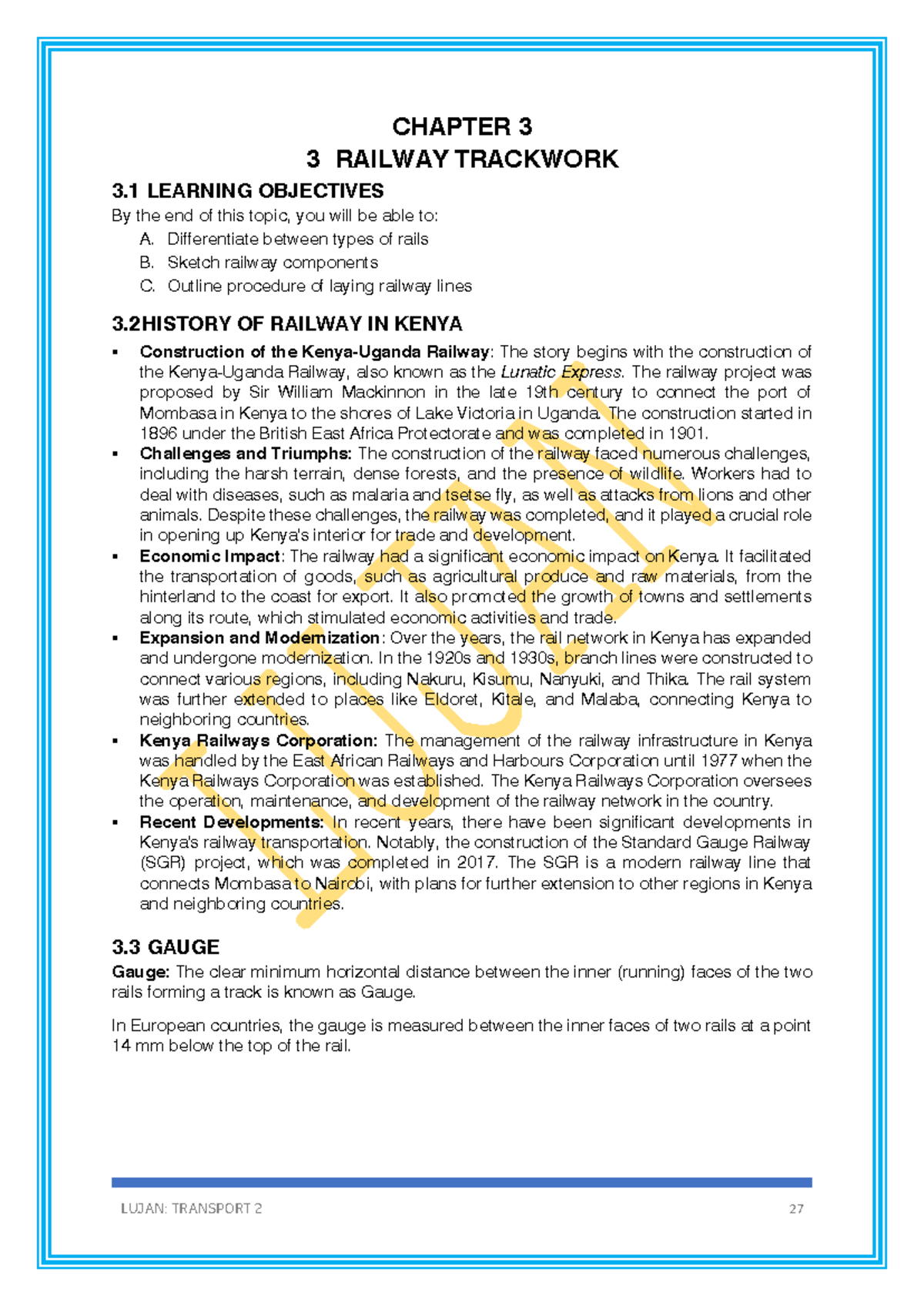 CHAPTER 3: RAILWAY TRACKWORK - LEARNING OBJECTIVES & HISTORY - Studocu