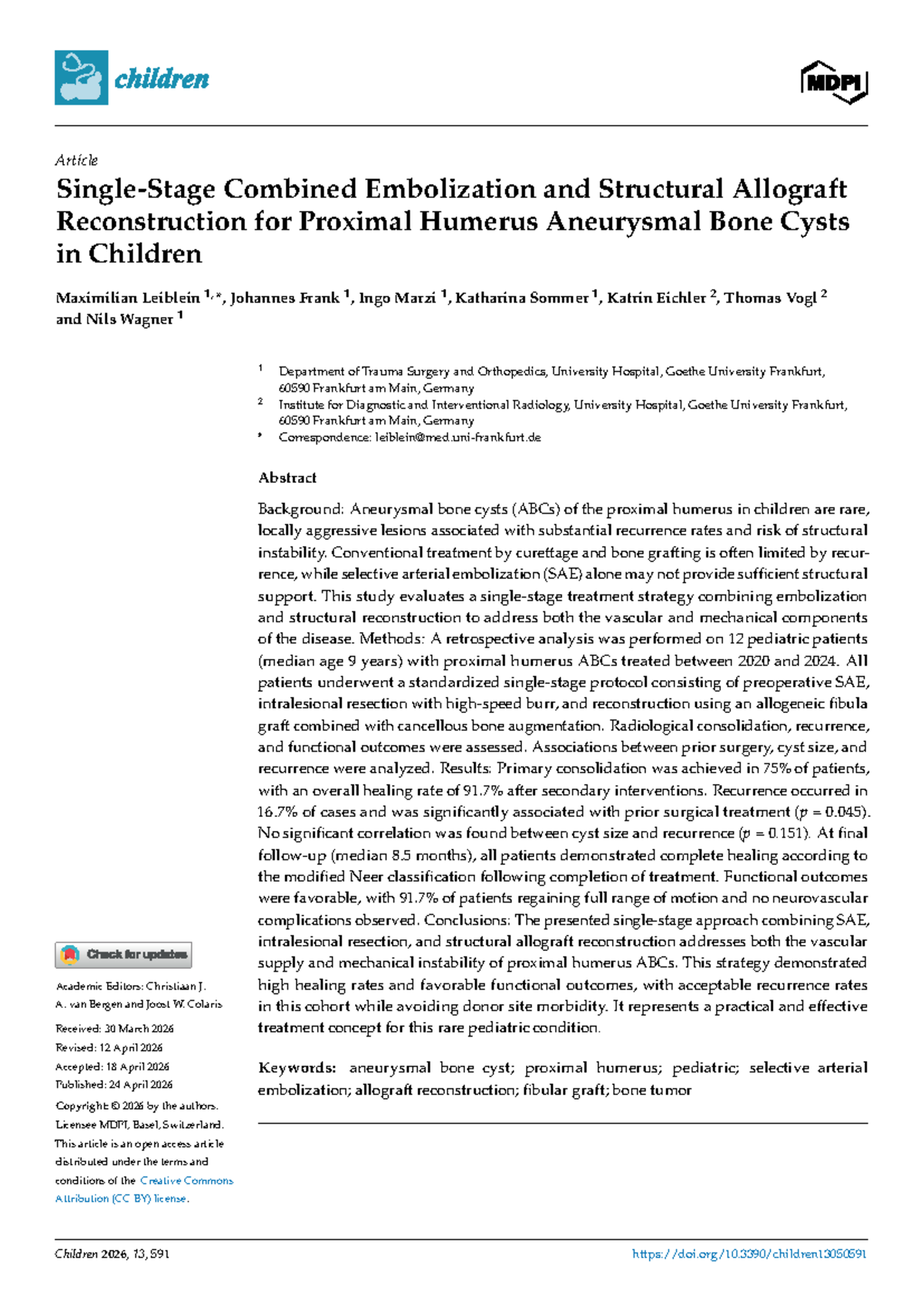 Children 13: Combined SAE and Allograft for Humerus ABCs in Kids - Studocu