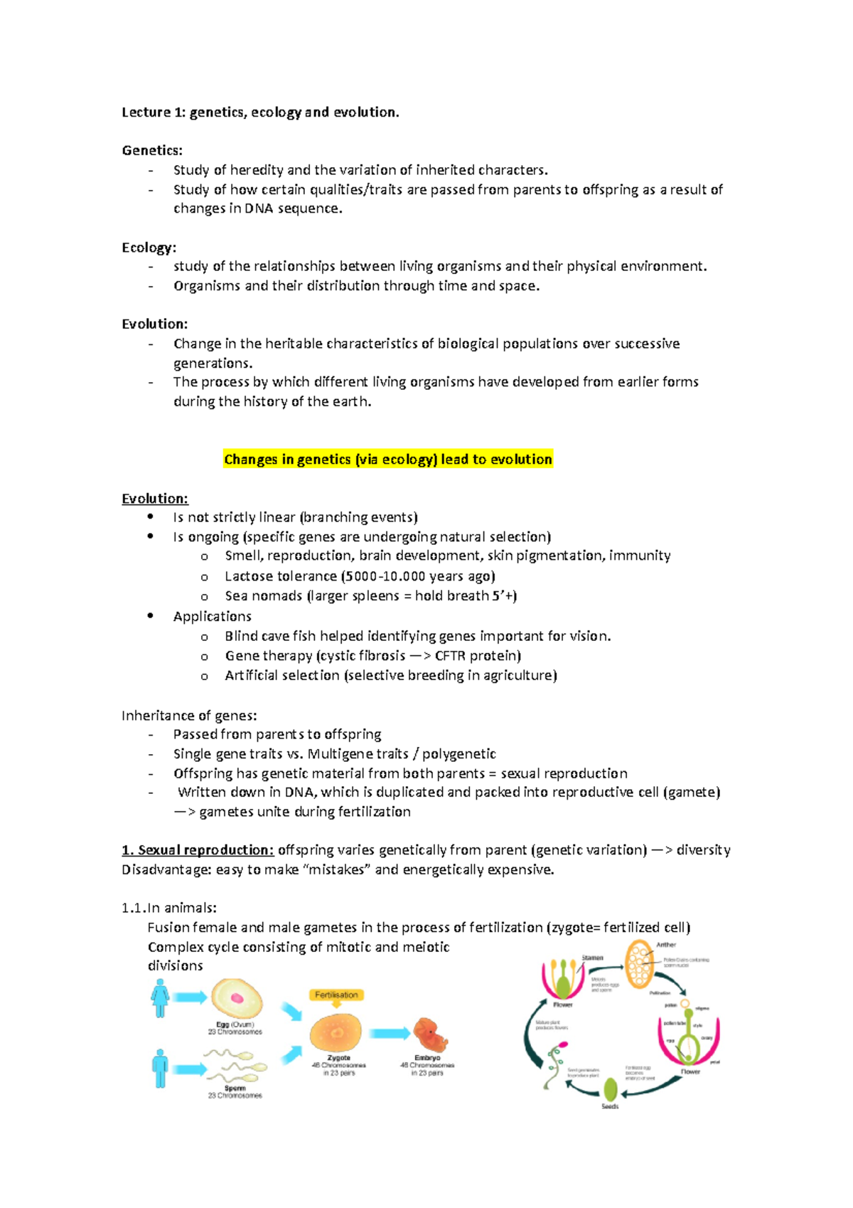 Genetics 1: Lecture 1 - Heredity, Ecology, and Evolution Overview ...