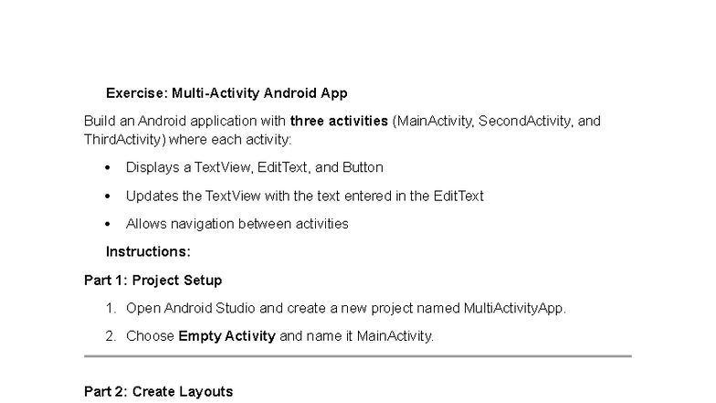 Exercise: Android App Development - MultiActivityApp (Part 1-5) - Studocu