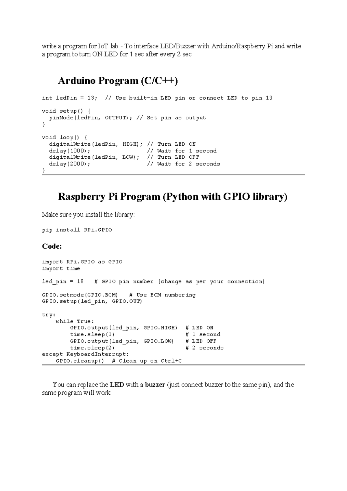 Prog2 - IoT Lab: LED Control with Arduino & Raspberry Pi - Studocu