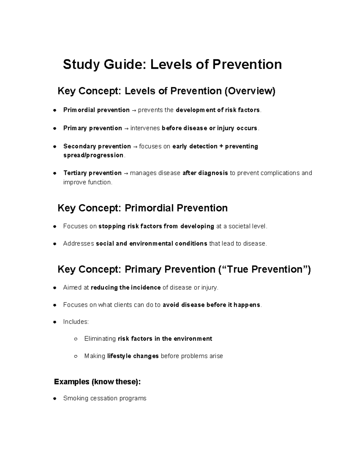 Study Guide: Levels of Prevention Overview for NR222 - Studocu