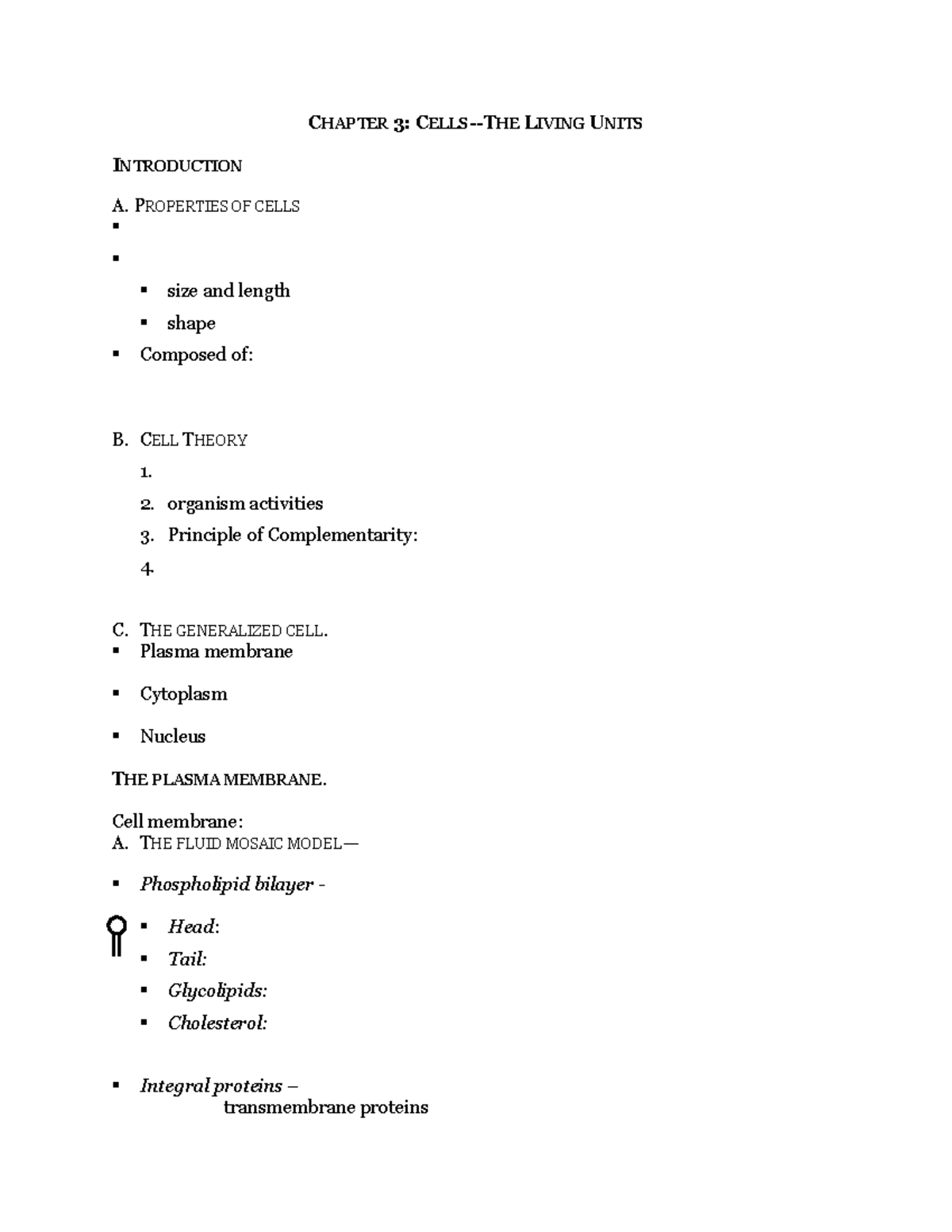 BIO 101: Chapter 3 - Living Units: Cells, Membranes, and Organelles ...