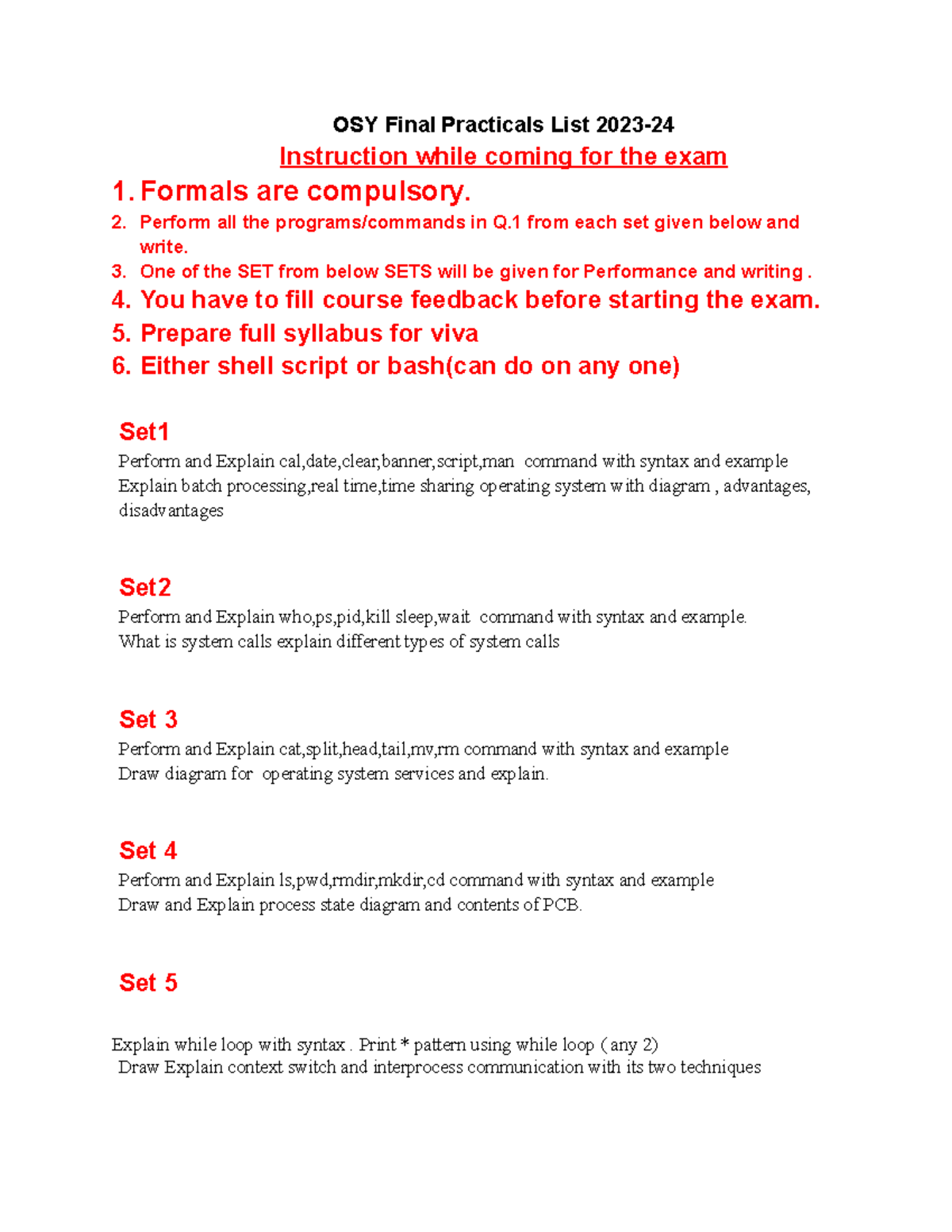 OSY 2023 Final Practical Exam Guidelines and Program Sets - Studocu