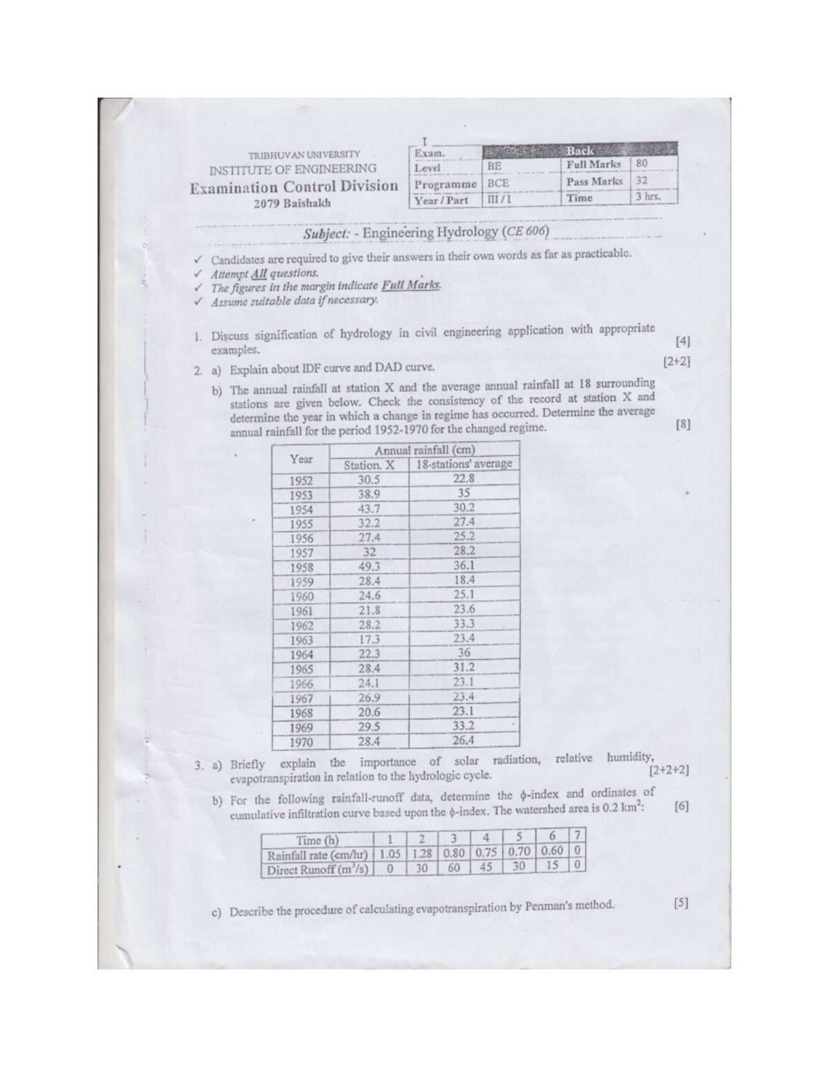 Engineering Hydrology Question Bank Ce606 Exam Preparation Studocu