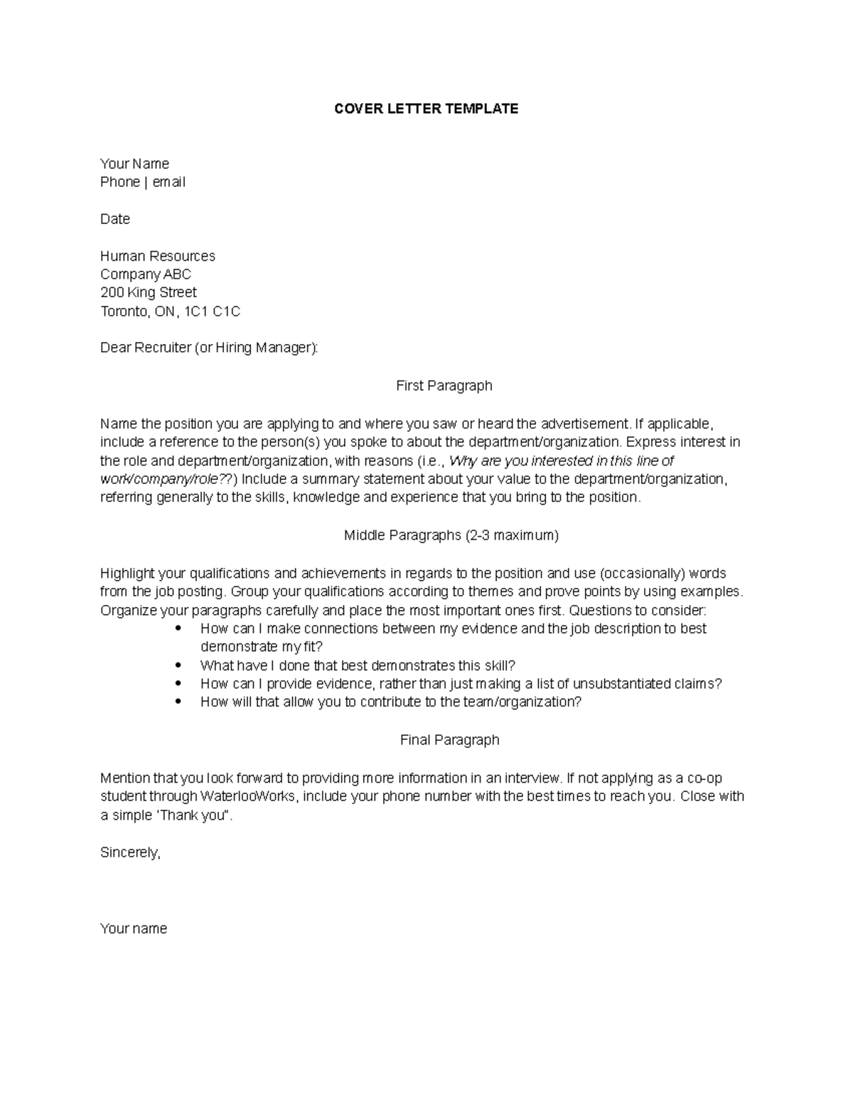 Job Application Cover Letter Template Guide - Studocu