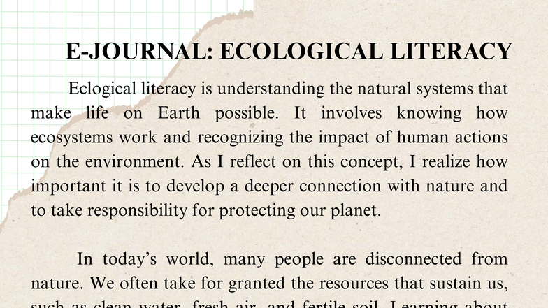 ECO 101: Understanding Ecological Literacy and Its Importance - Studocu