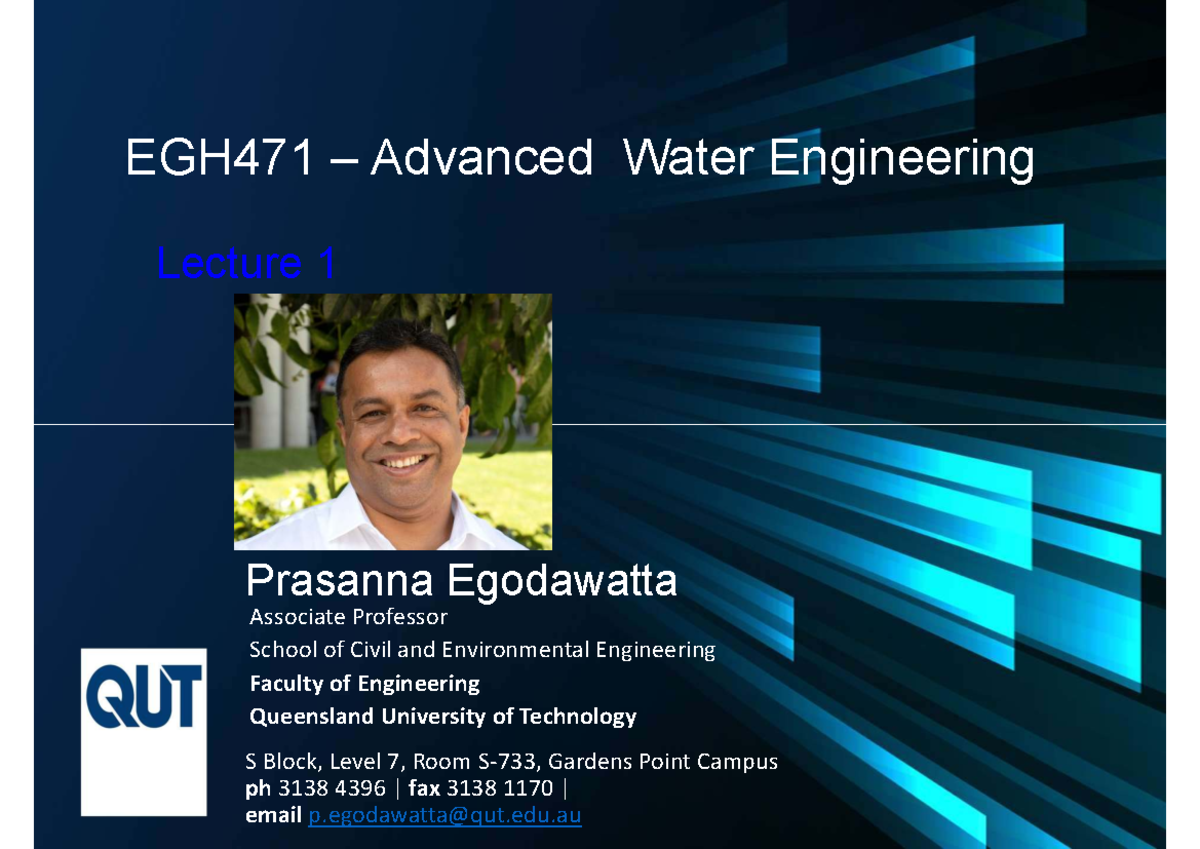 EGH471 Advanced Water Engineering Lecture 1 Overview and Key Concepts ...
