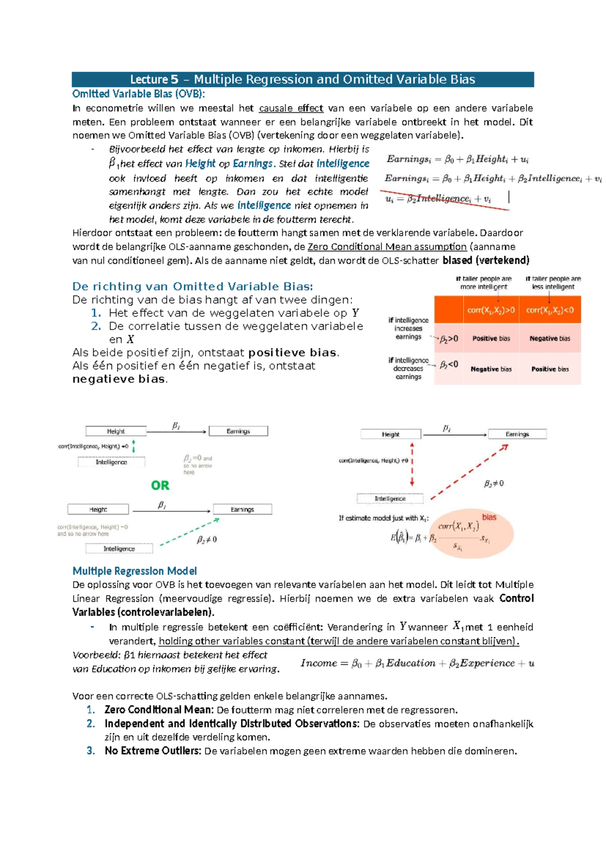 Lecture 5: Multiple Regression & Omitted Variable Bias (OVB) Summary ...