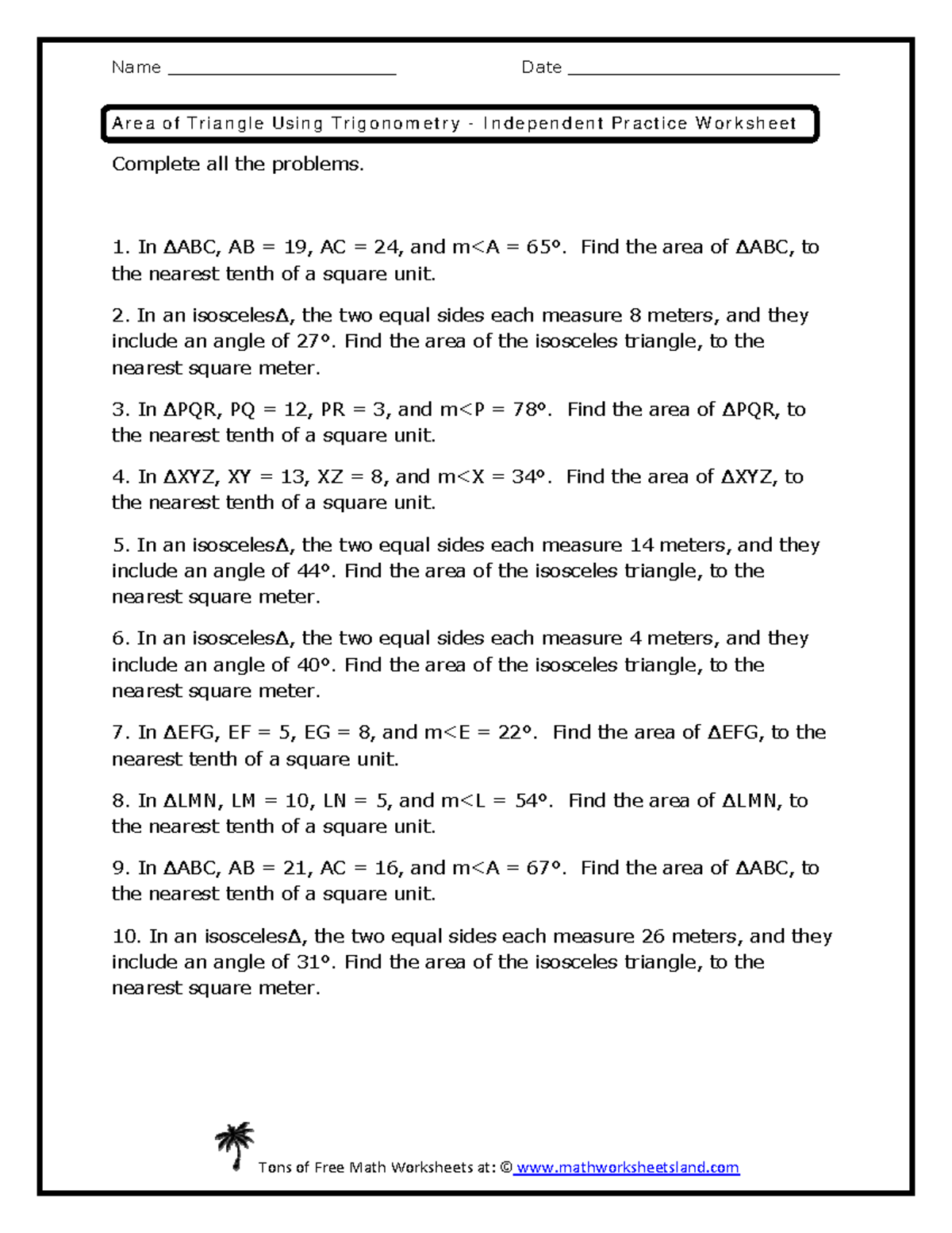 Ip 2 - Area of Triangle Using Trigonometry Practice Notes - Studocu
