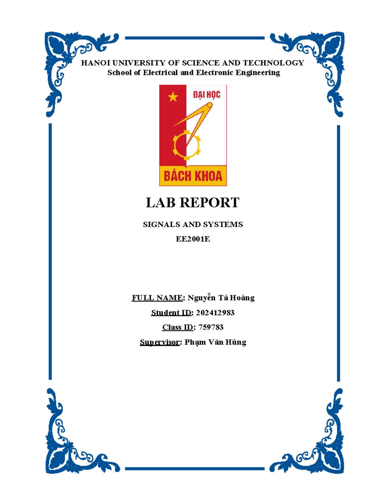 LAB REPORT: SIGNALS AND SYSTEMS EE2001E - Studocu
