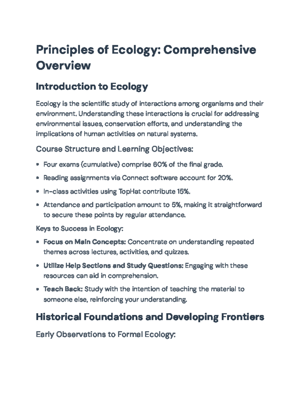 Comprehensive Overview of Ecology Principles for Course ECOL101 ...