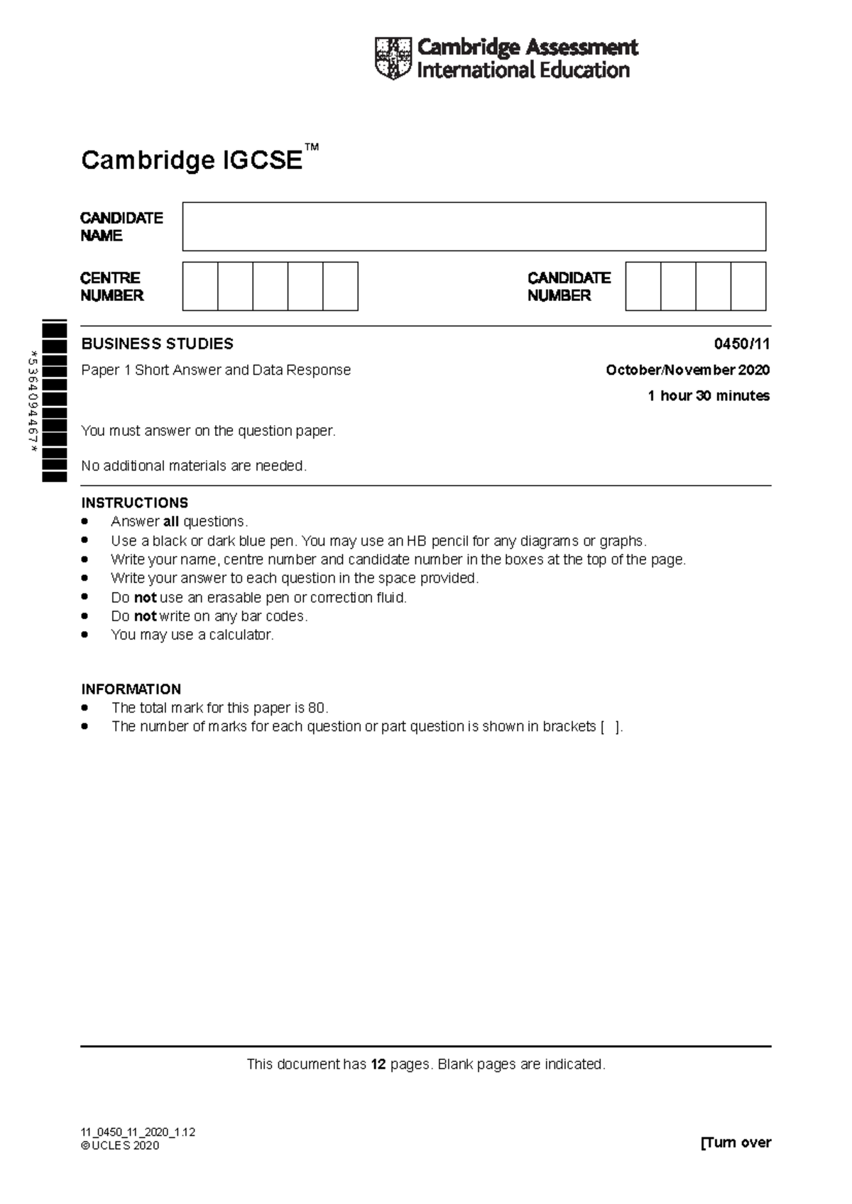 0450 w20 Business Studies Class Notes & Questions for Exam Prep - Studocu