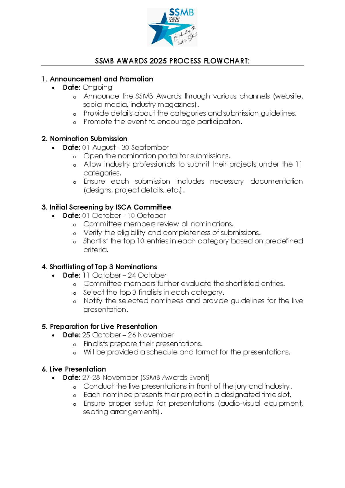 SSMB Awards 2025 Process Flowchart: Key Dates & Steps - Studocu