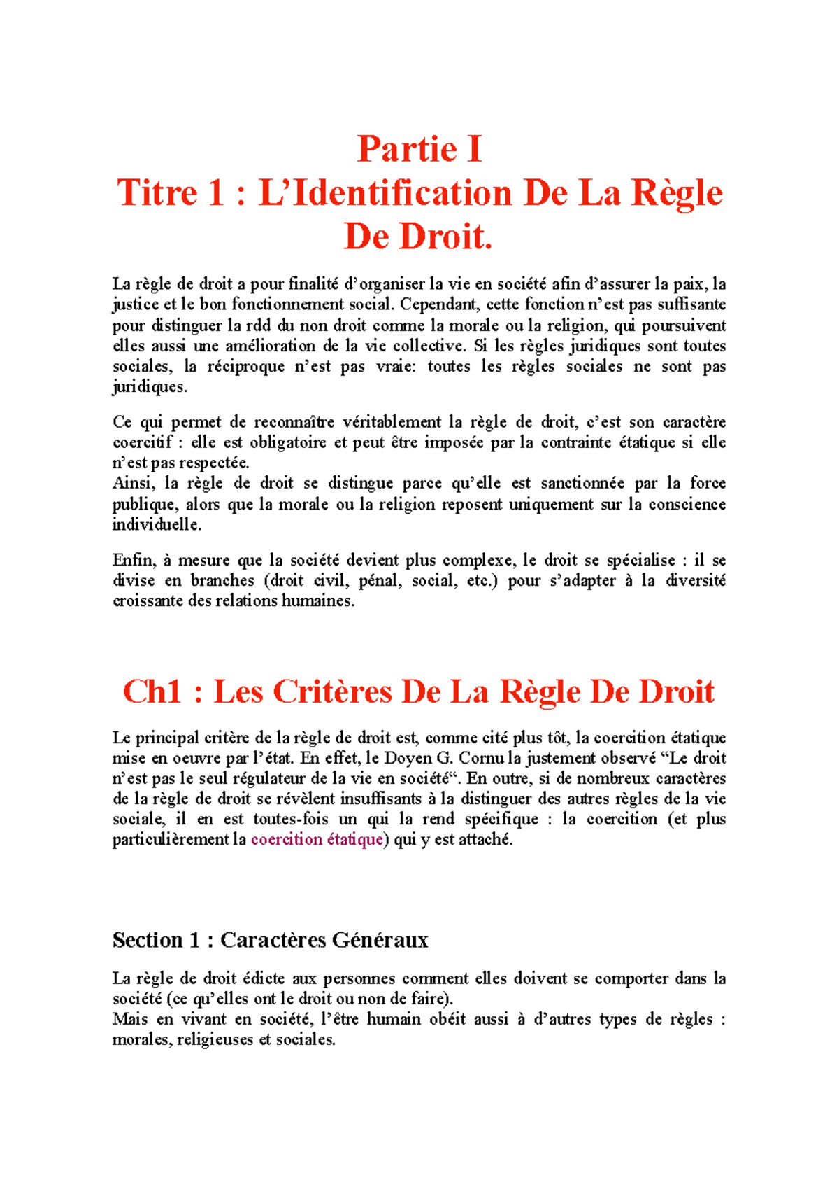 T1 Ch1 : La Règle de Droit et Sa Coercition Étatique - Studocu