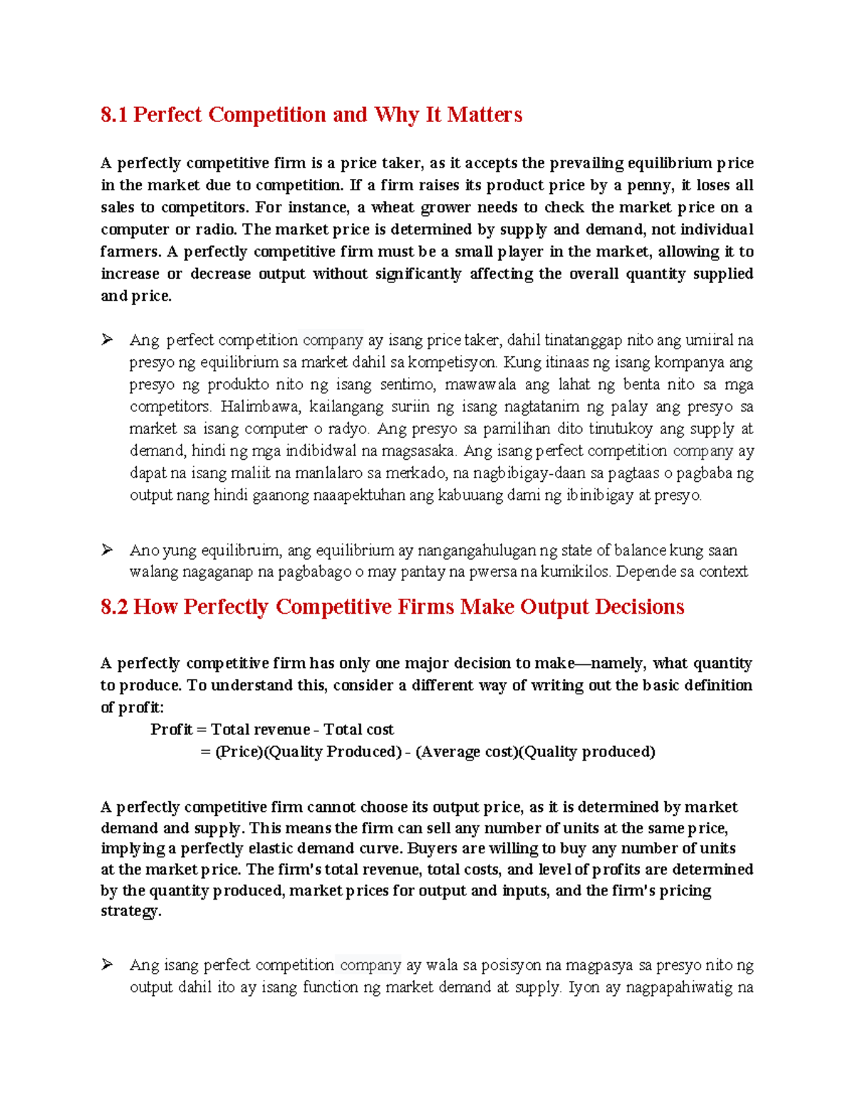 8.1-8.2 Perfect Competition: Key Concepts and Output Decisions - Studocu