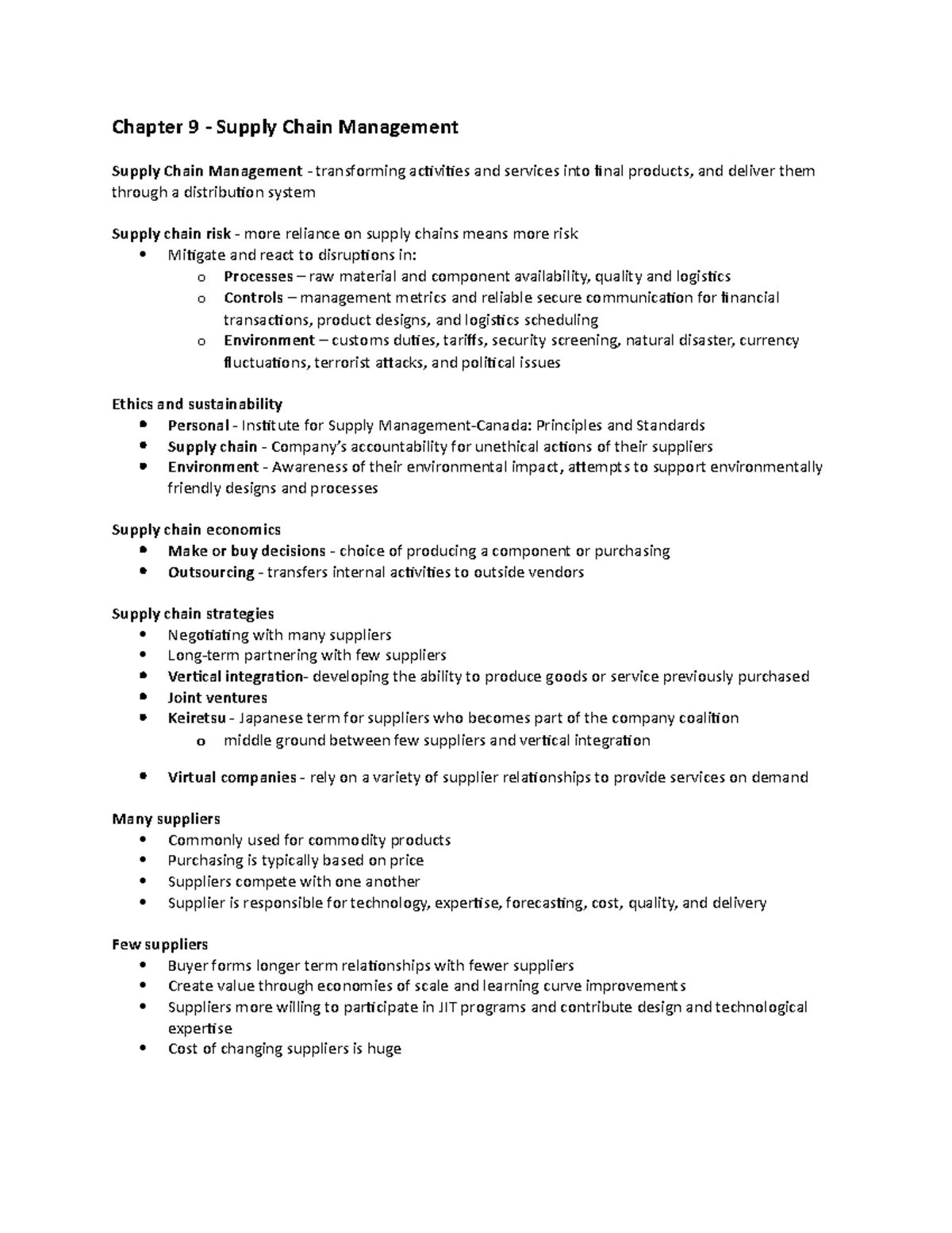 Chap9 - .... - Chapter 9 - Supply Chain Management Supply Chain ...