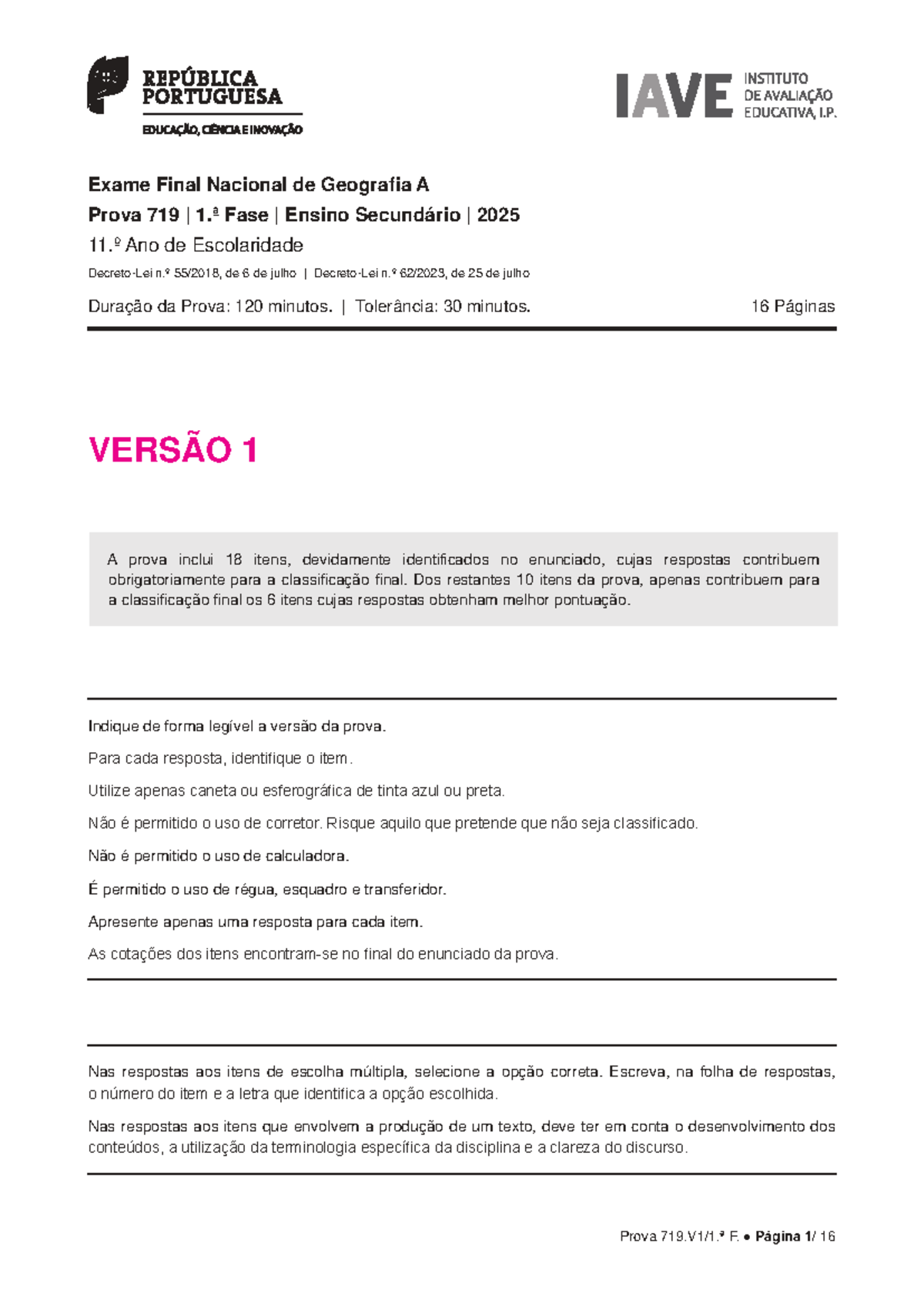 Exame Final Nacional de Geografia 11.º Ano - Prova 2025 - Studocu