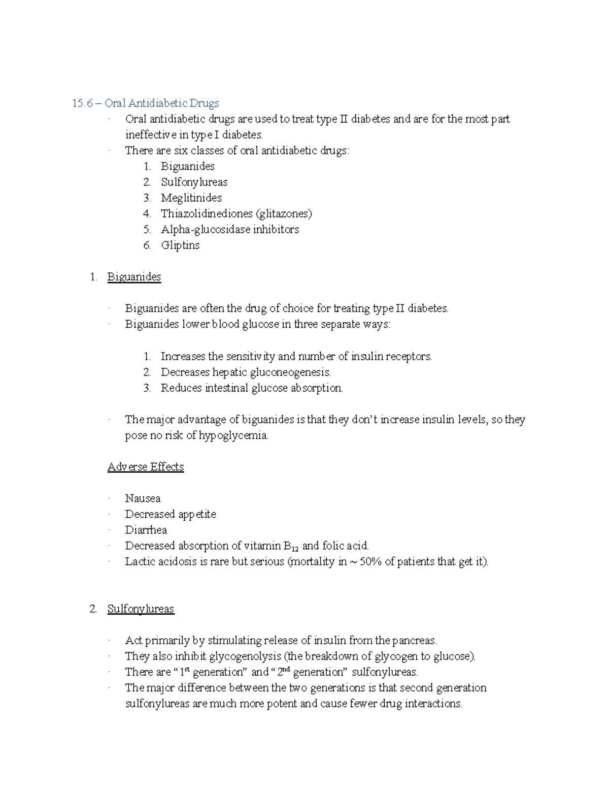 15.6 - Overview of Oral Antidiabetic Drug Classes and Mechanisms - Studocu