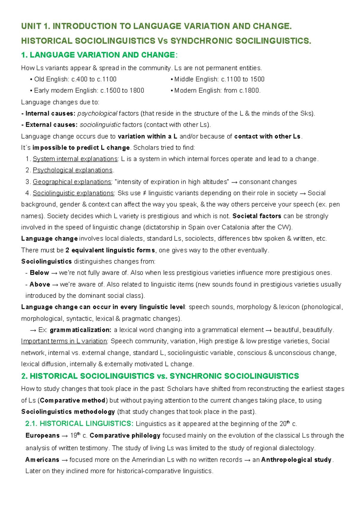 UNIT 1. Introduction to Language Variation and Change - UNIT 1 ...