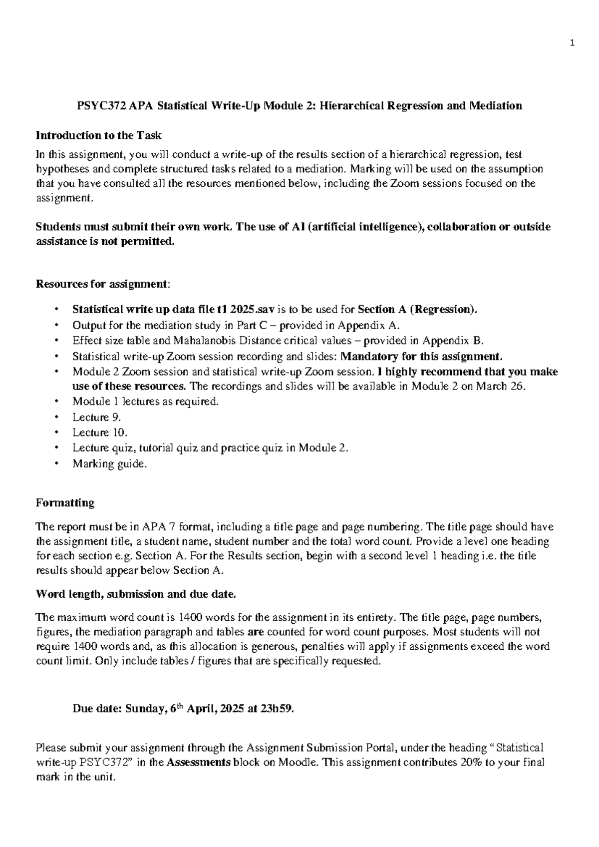 PSYC372 Final Exam Statistical Write-Up: Hierarchical Regression ...