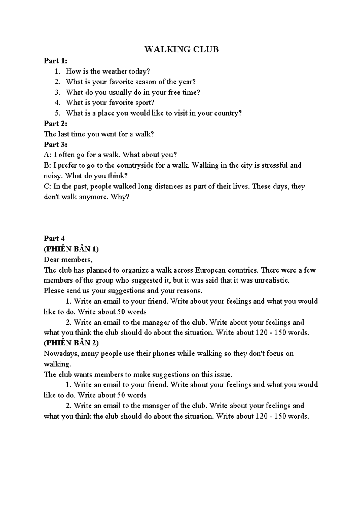 WALKING CLUB Writing Guide: Emails & Suggestions - Studocu