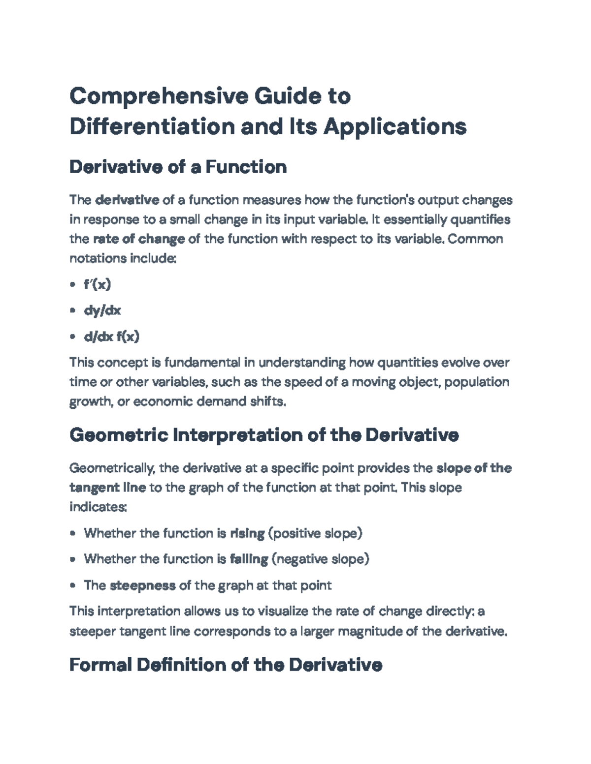 Comprehensive Guide to Differentiation & Applications (MATH101) - Studocu