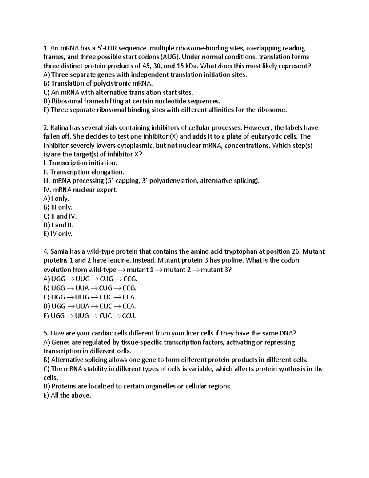 DNA Replication and Transcription Exam Questions - BIO101 Final Exam ...