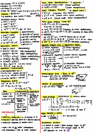 Linear Algebra Cheat Sheet: Key Concepts & Formulas for Exam Prep - Studocu