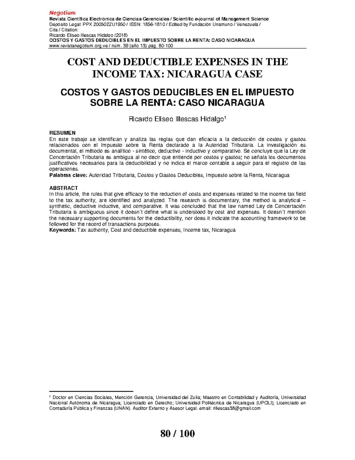 Costos y Gastos Deducibles en el Impuesto sobre la Renta - Caso ...