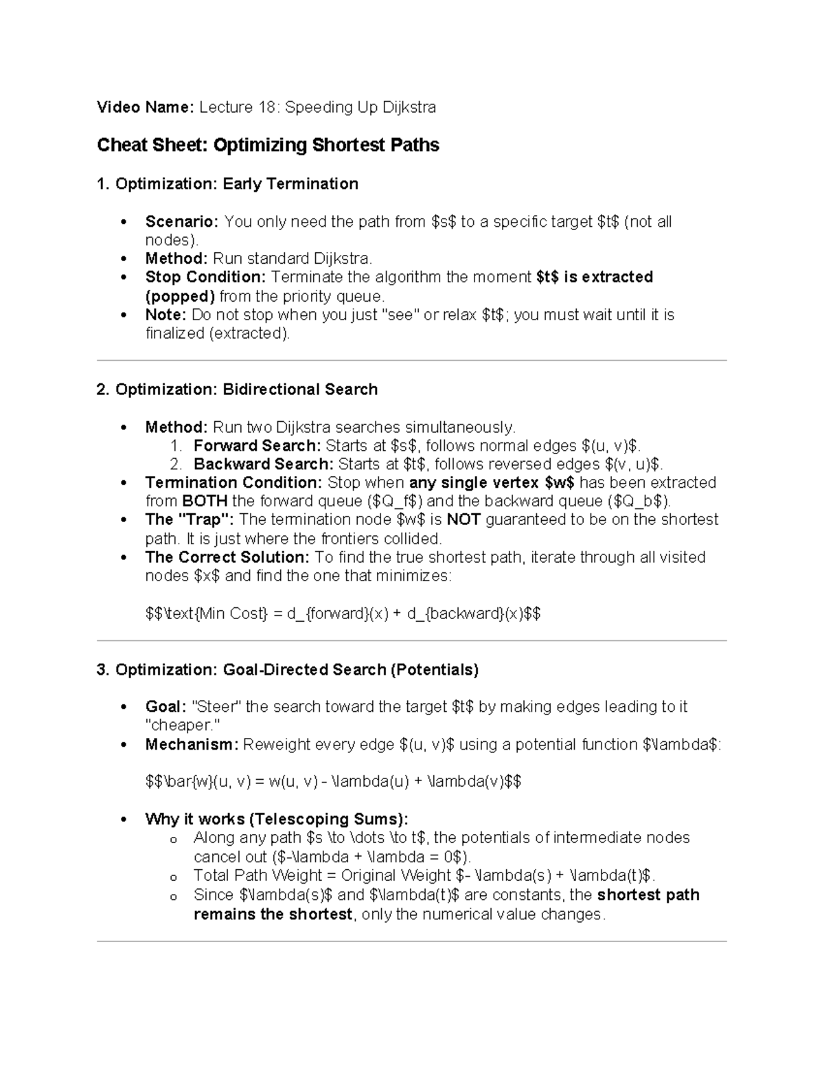 2040C Lecture 18: Optimizing Dijkstra's Algorithm Cheat Sheet - Studocu