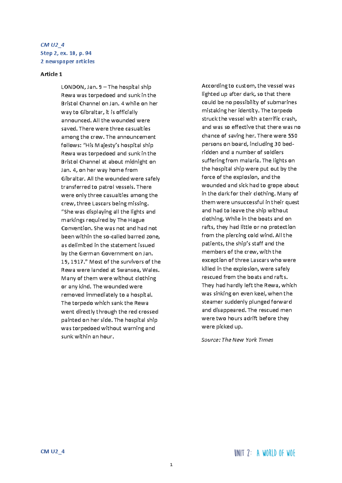 OT5 CM U2: Analysis of 2 Newspaper Articles on Current Events - Studocu